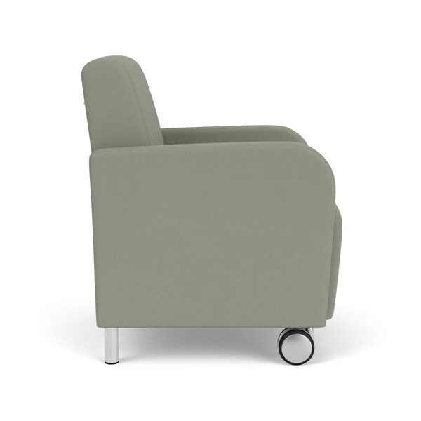 Siena Lounge Reception Guest Chair W/ Front Casters, Brushed Steel Back Legs, OH Eucalyptus Uph
